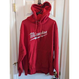 Vintage Milwaukee Tools Champion Reverse Weave Hoodie Red Sweatshirt Size XL